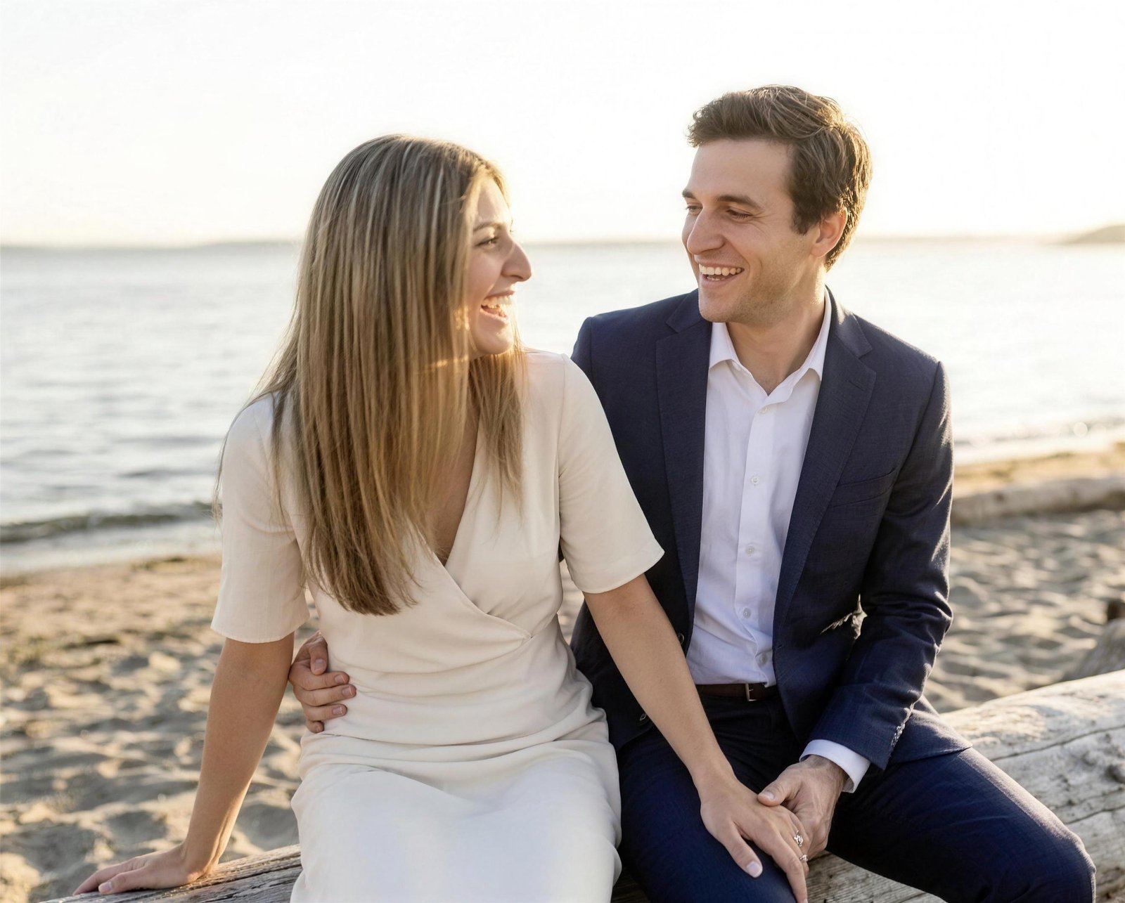 Sofia and Mateo on the beach at sunset